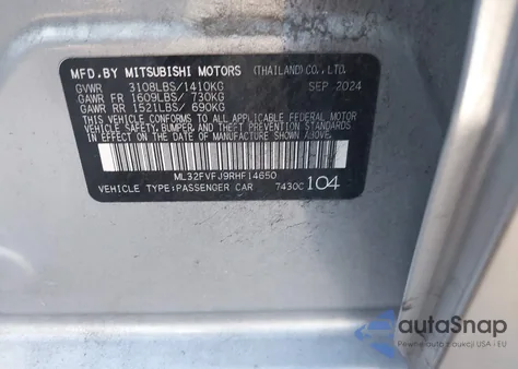 2024 Mitsubishi Mirage G4 Se z USA, uszkodzony, nr VIN ML32FVFJ9RHF14650